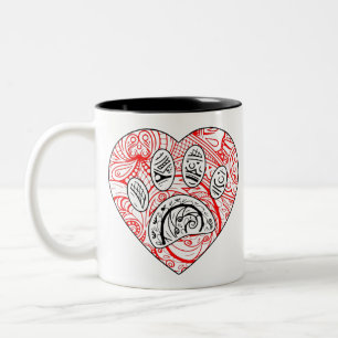 Floral Mandala Dog Paw Print Red Heart Tweekleurige Koffiemok