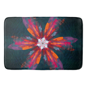 Floral Mandala Flowers Oranje Red Blue Abstract Badmat