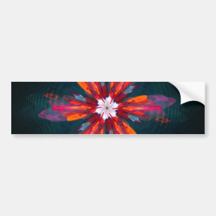 Floral Mandala Flowers Oranje Red Blue Abstract Bumpersticker