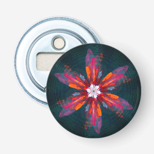Floral Mandala Flowers Oranje Red Blue Abstract Button Flesopener