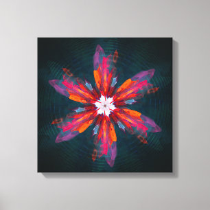 Floral Mandala Flowers Oranje Red Blue Abstract Canvas Afdruk
