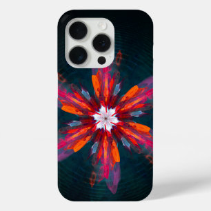 Floral Mandala Flowers Oranje Red Blue Abstract iPhone 15 Pro Case