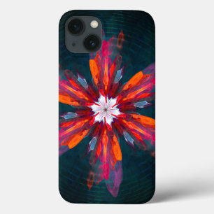 Floral Mandala Flowers Oranje Red Blue Abstract iPhone 13 Hoesje