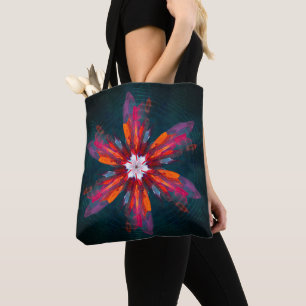 Floral Mandala Flowers Oranje Red Blue Abstract Draagtas