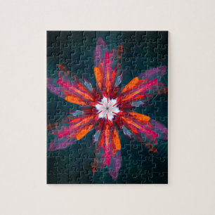 Floral Mandala Flowers Oranje Red Blue Abstract Legpuzzel