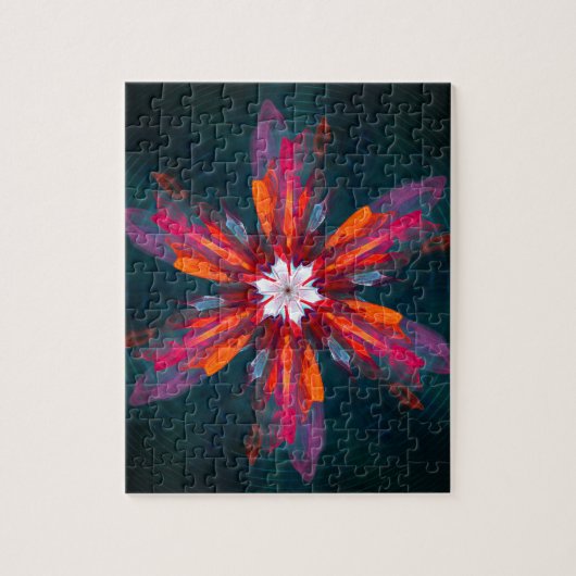 Floral Mandala Flowers Oranje Red Blue Abstract Legpuzzel (Verticaal)