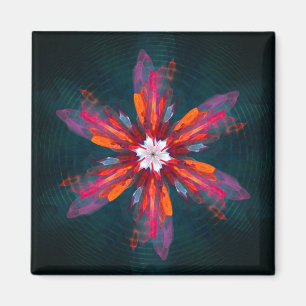 Floral Mandala Flowers Oranje Red Blue Abstract Magneet