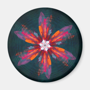 Floral Mandala Flowers Oranje Red Blue Abstract Magneet