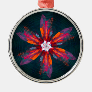 Floral Mandala Flowers Oranje Red Blue Abstract Metalen Ornament