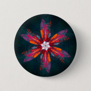 Floral Mandala Flowers Oranje Red Blue Abstract Ronde Button 5,7 Cm