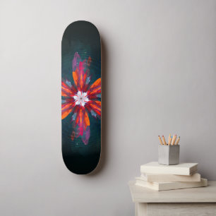 Floral Mandala Flowers Oranje Red Blue Abstract Skateboard