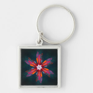 Floral Mandala Flowers Oranje Red Blue Abstract Sleutelhanger