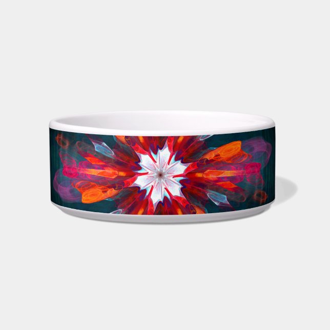 Floral Mandala Flowers Oranje Red Blue Abstract Voerbakje (Voorkant)
