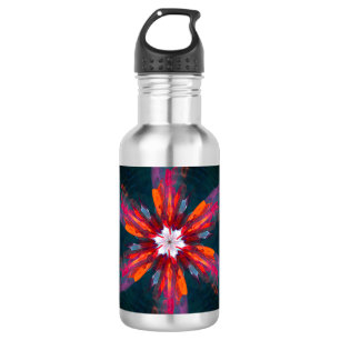 Floral Mandala Flowers Oranje Red Blue Abstract Waterfles