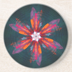 Floral Mandala Flowers Oranje Red Blue Abstract Zandsteen Onderzetter