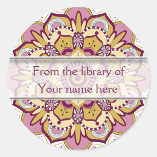Floral Mandala gepersonaliseerde boekenplaten Ronde Sticker