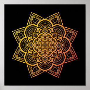 Floral Mandala Gold Oranje gradiënt Art Print
