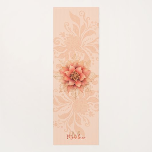 Floral mandala koraal roze vrouwelijk naam monogra yogamat (Achterkant)