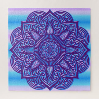 Floral Mandala Peace Colorful Paars Aqua Blue Legpuzzel
