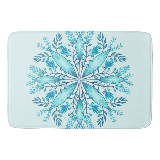Floral Mandala - Turquoise Blue Boho Snowflake Badmat (Voorkant)