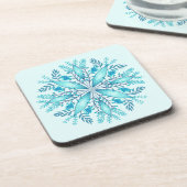Floral Mandala - Turquoise Blue Boho Snowflake Bier Onderzetter (Linkerzijde)