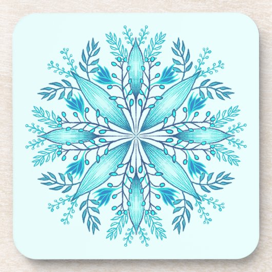 Floral Mandala - Turquoise Blue Boho Snowflake Bier Onderzetter (Voorkant)