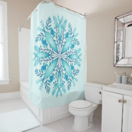 Floral Mandala - Turquoise Blue Boho Snowflake Douchegordijn