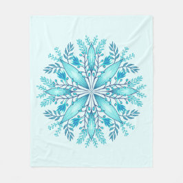 Floral Mandala - Turquoise Blue Boho Snowflake Fleece Deken