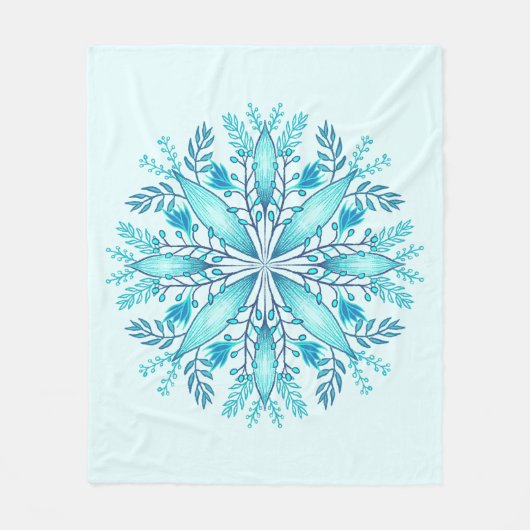 Floral Mandala - Turquoise Blue Boho Snowflake Fleece Deken (Voorkant)