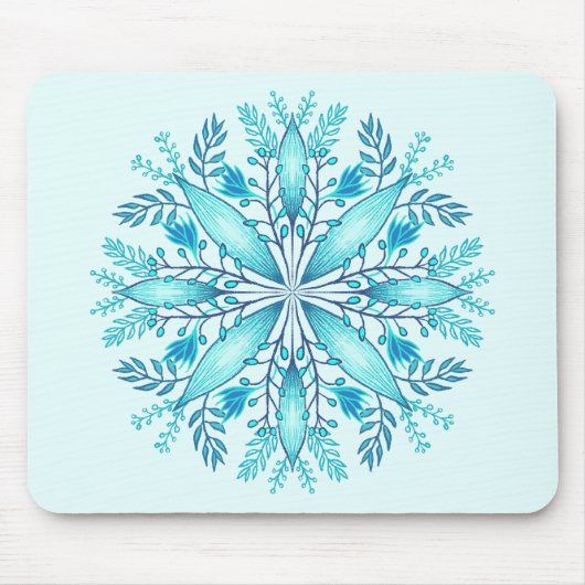 Floral Mandala - Turquoise Blue Boho Snowflake Muismat (Voorkant)
