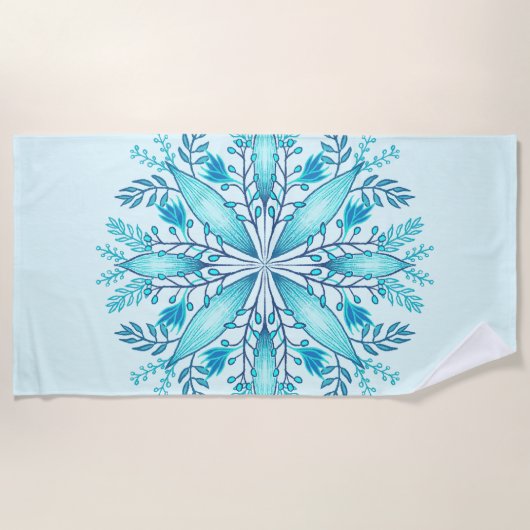 Floral Mandala - Turquoise Blue Boho Snowflake Strandlaken (Voorkant)