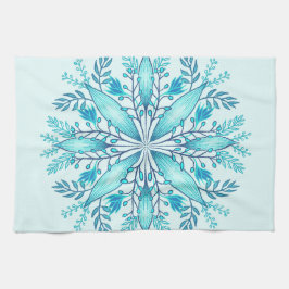 Floral Mandala - Turquoise Blue Boho Snowflake Theedoek