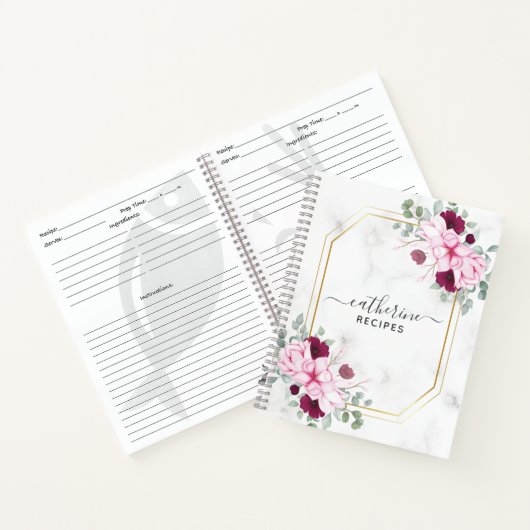 Floral Marble Blank eigen Cookbook Recipe to Write Notitieboek (Binnen)
