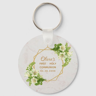 Floral Marble Gold White Lilies Sleutelhanger