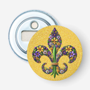 Floral Mardi Gras fleur de lis Button Flesopener