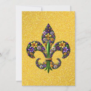 Floral Mardi Gras fleur de lis Feestdagenkaart