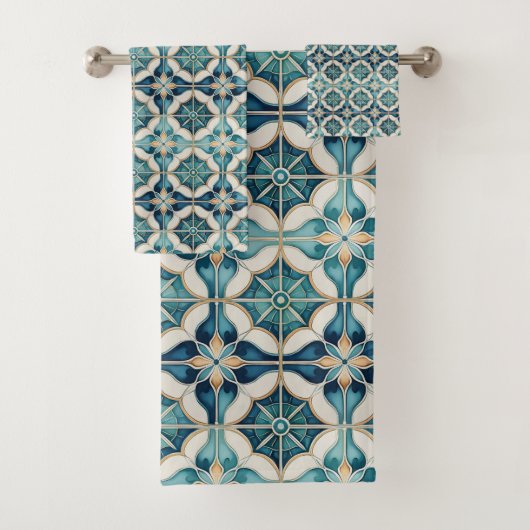 Floral Marocain Carrelage Motif#1 Turquoise Blanc  (En situation)