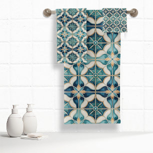 Floral Marocain Carrelage Motif#1 Turquoise Blanc