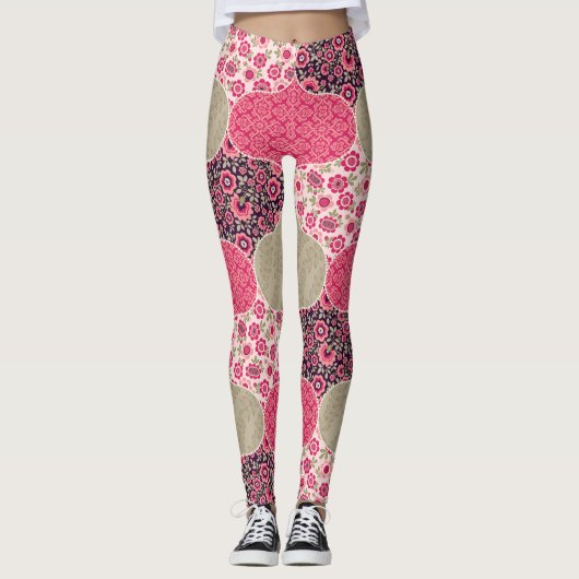  Floral Marokkaanse Patroon Roze Leggings (Voorkant)