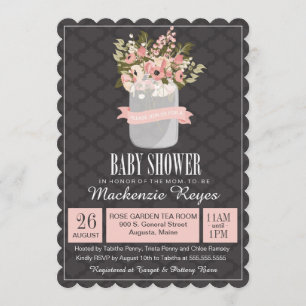 Floral Mason Jar Baby shower Invitation