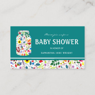 Floral Mason Jar Baby shower Ticket Invitation Informatiekaartje