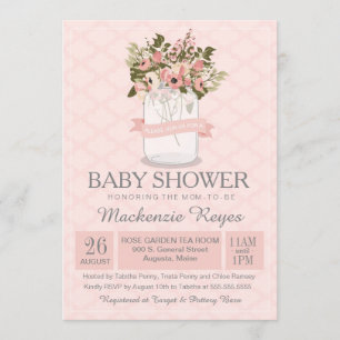 Floral Mason Jar Baby shower Uitnodiging