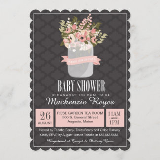Floral Mason Jar Baby shower Uitnodiging