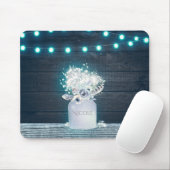 Floral Mason Jar & Blue String Lights Rustic Muismat (Met muis)