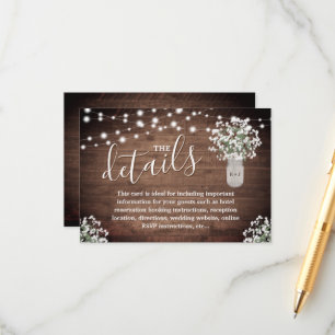 Floral Mason Jar Lights Monogram Bruiloft Details Informatiekaartje