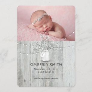 Floral Mason Jar Rustic Newborn Baby Foto geboorte Aankondiging