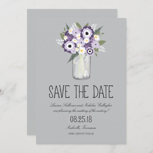 Floral Mason Jar Save the Date (Voorkant / Achterkant)