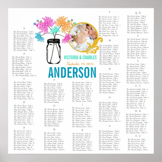 Floral Mason Jar Seating Chart Poster (Voorkant)
