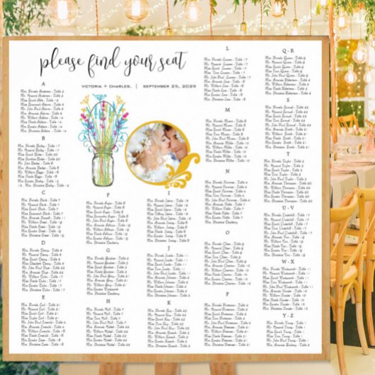 Floral Mason Jar Seating Chart Poster