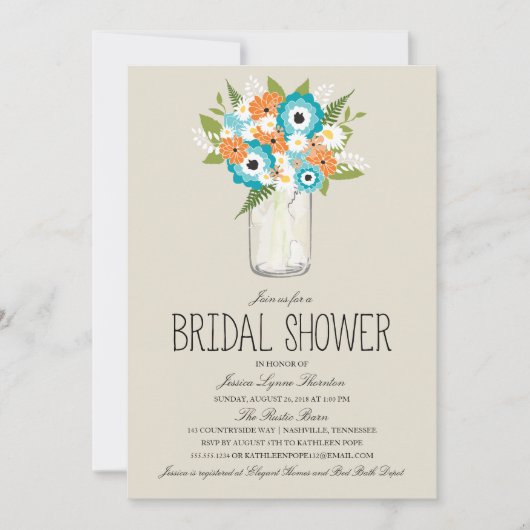 Floral Mason Jar Vrijgezellenfeest Kaart (Voorkant)